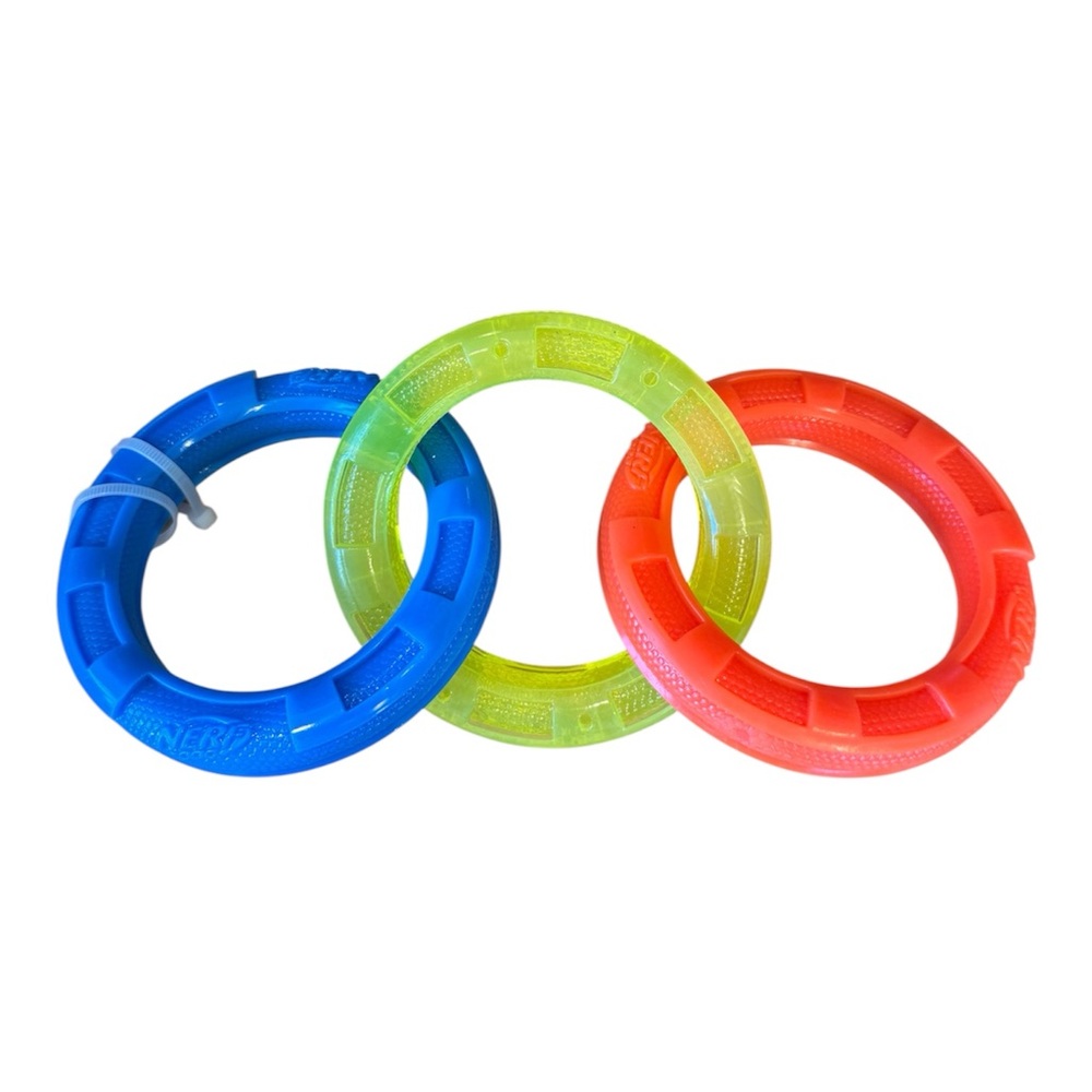 🌈 6/$60 Nerf Dog Toy Tuff Tug Green Blue Red 3 Ring Medium Large Dog